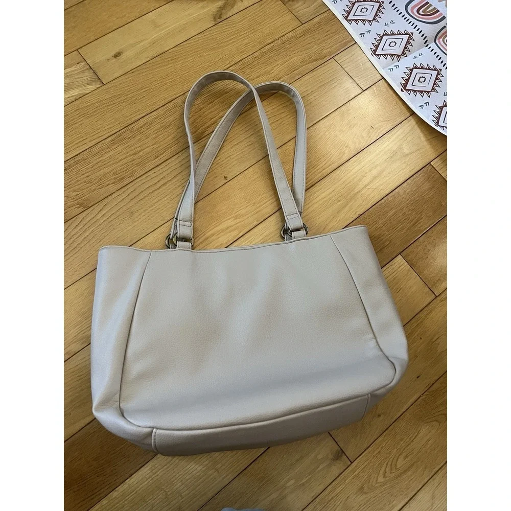 Rossetti Beige Faux Leather Tote Bag with Embroidery and Dual‎ Handles